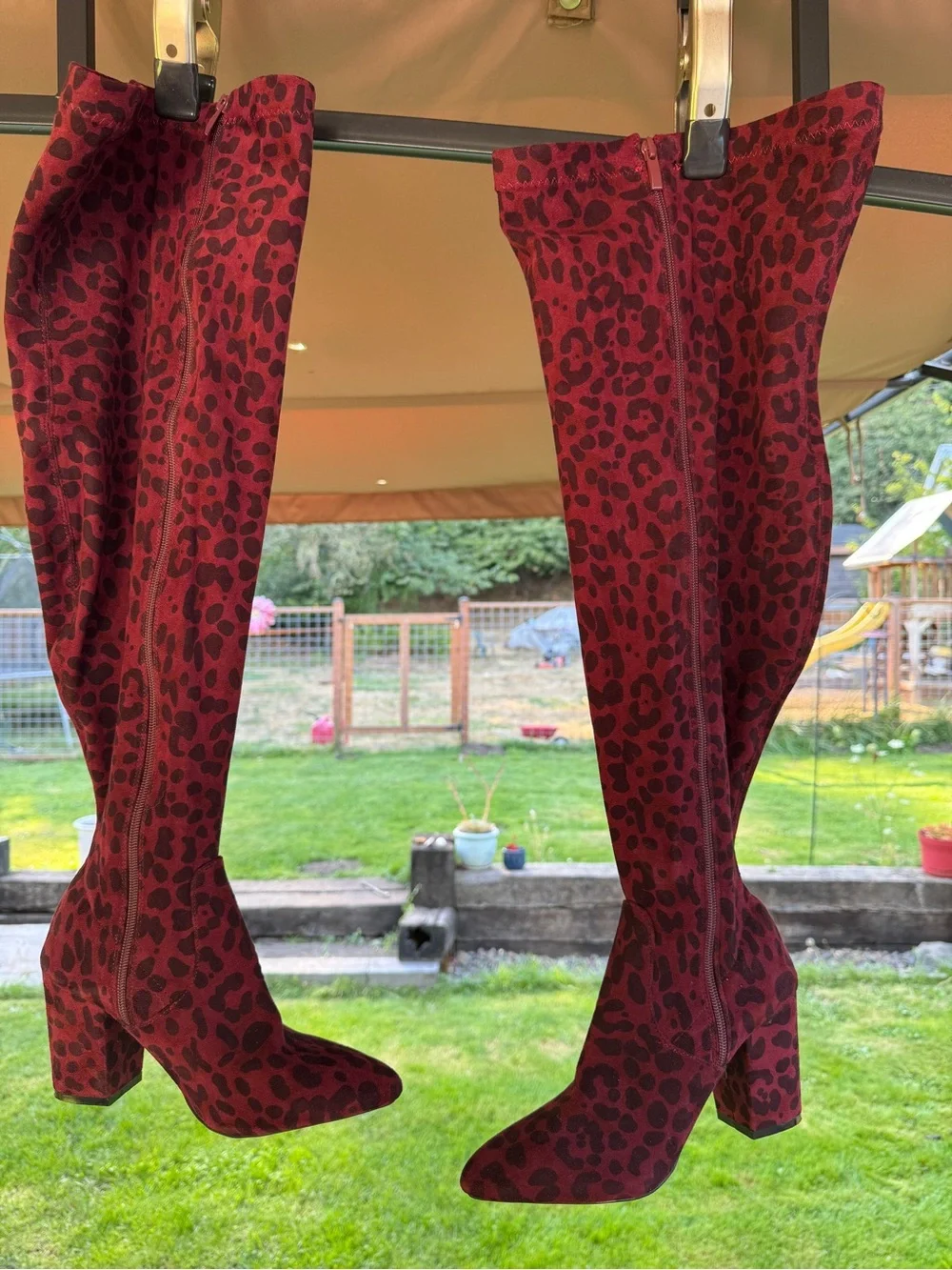 Torrid Red and Black Leopard Over-the-Knee Block Heel Boots